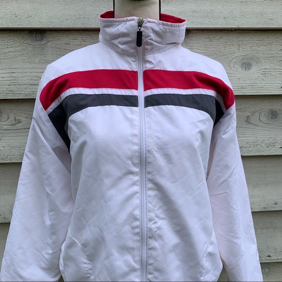 Vintage 90s Striped Detail Zip Front Long Sleeve Mock Neck Athletic Track Jacket - Picture 7 of 16